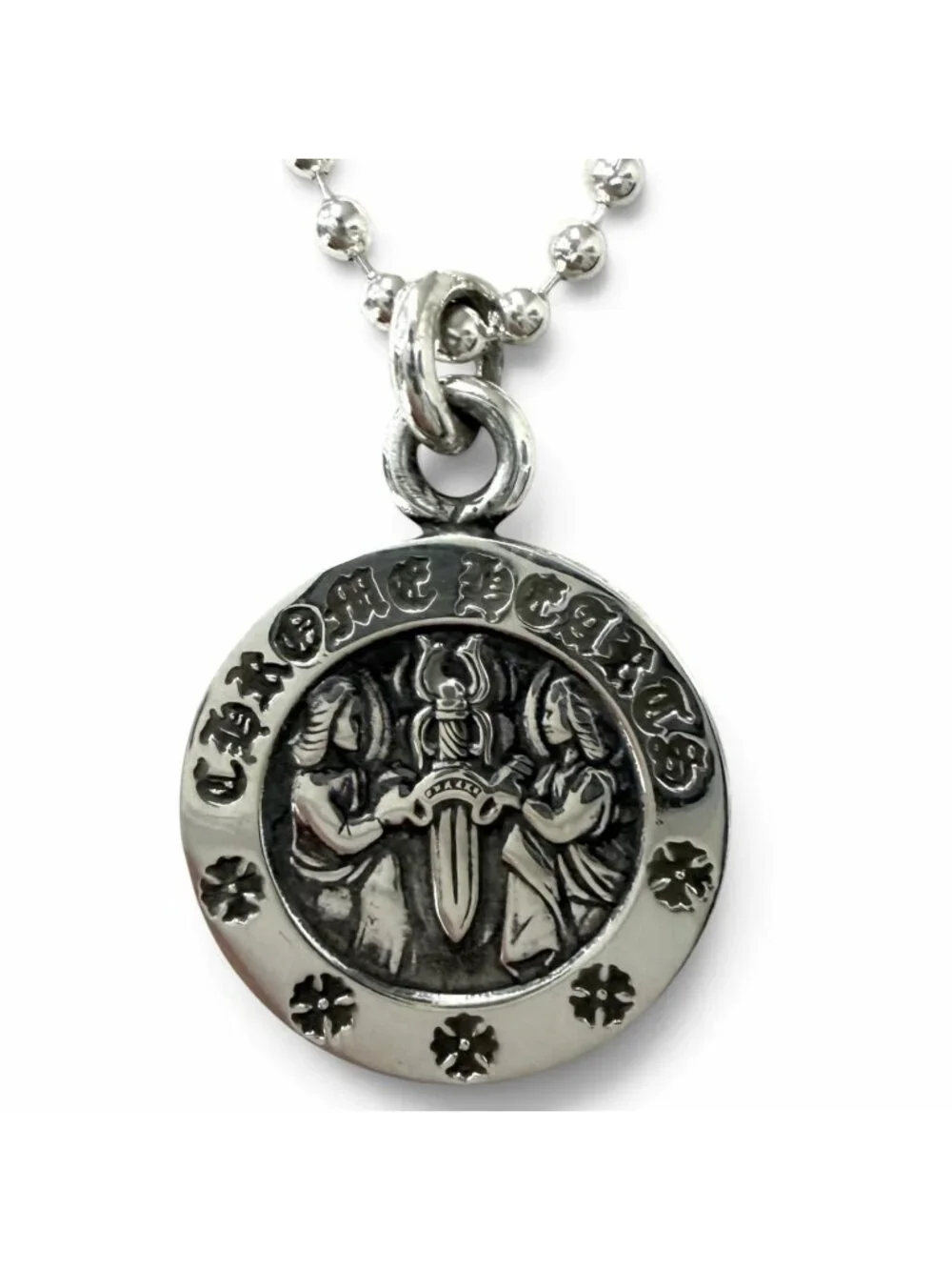 Chrome Hearts Chrm Angl Mdl V2 Ball Chain Angel Medal Necklace